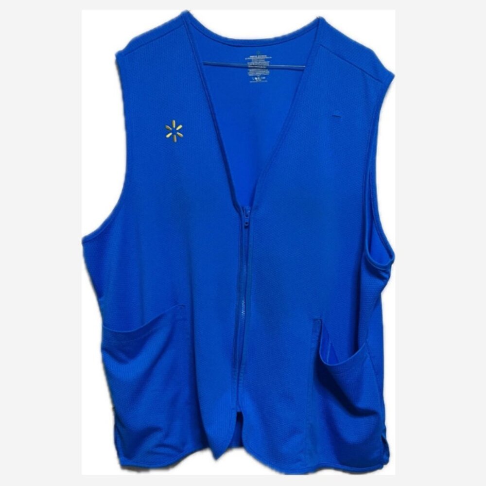 Walmart Employee Vest Women's 2XL Blue W/Logo Tag Slit 2 Front Pockets Polyester - Picture 2 of 4